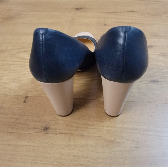J. Crew Etta Cap Toe Navy and Beige Leather Pumps - Picture 7 of 14